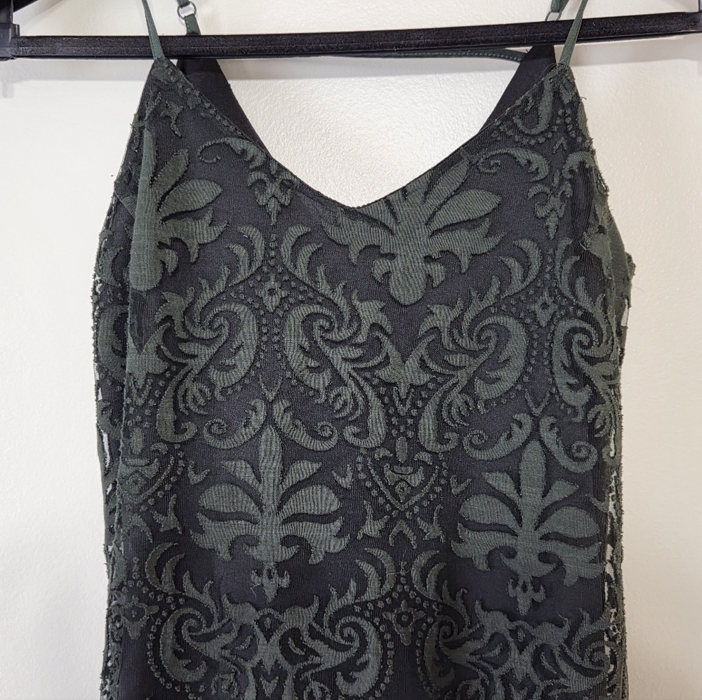 Dex Emerald Green+Black Damask Mesh Mini Dress Sz S Whimsigoth - Picture 6 of 16
